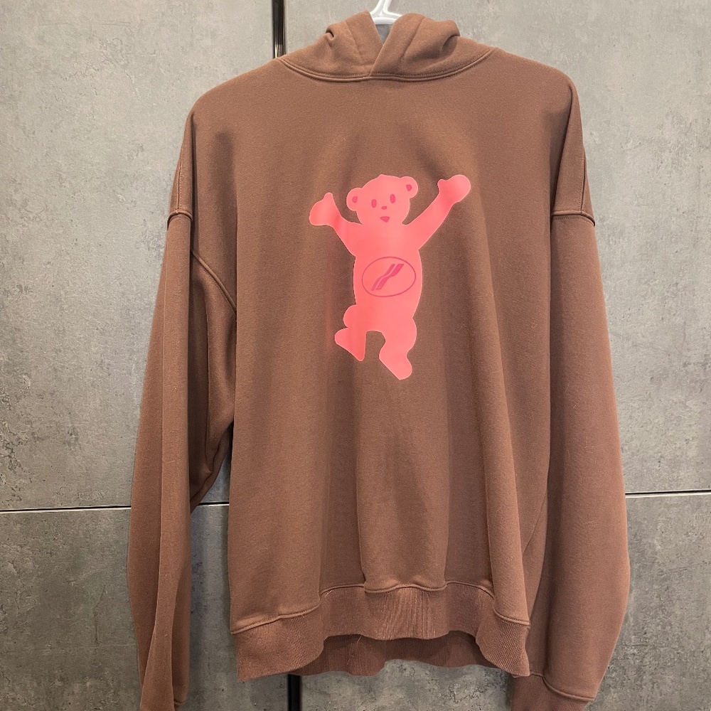 WE11DONE Brown Printed Terry Bear Hoodie Size S